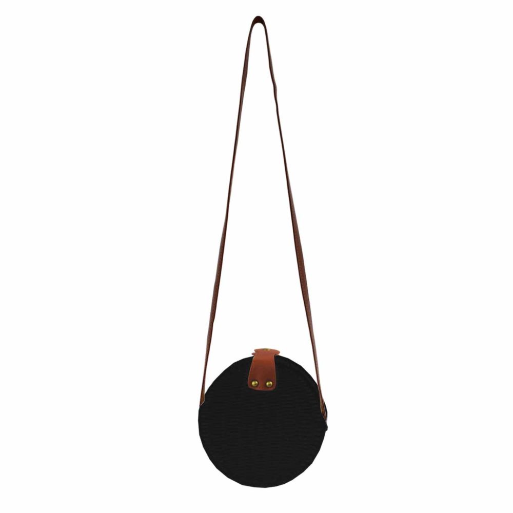 Ψάθινη τσάντα Μπαμπού χιαστί Μαύρο 90155