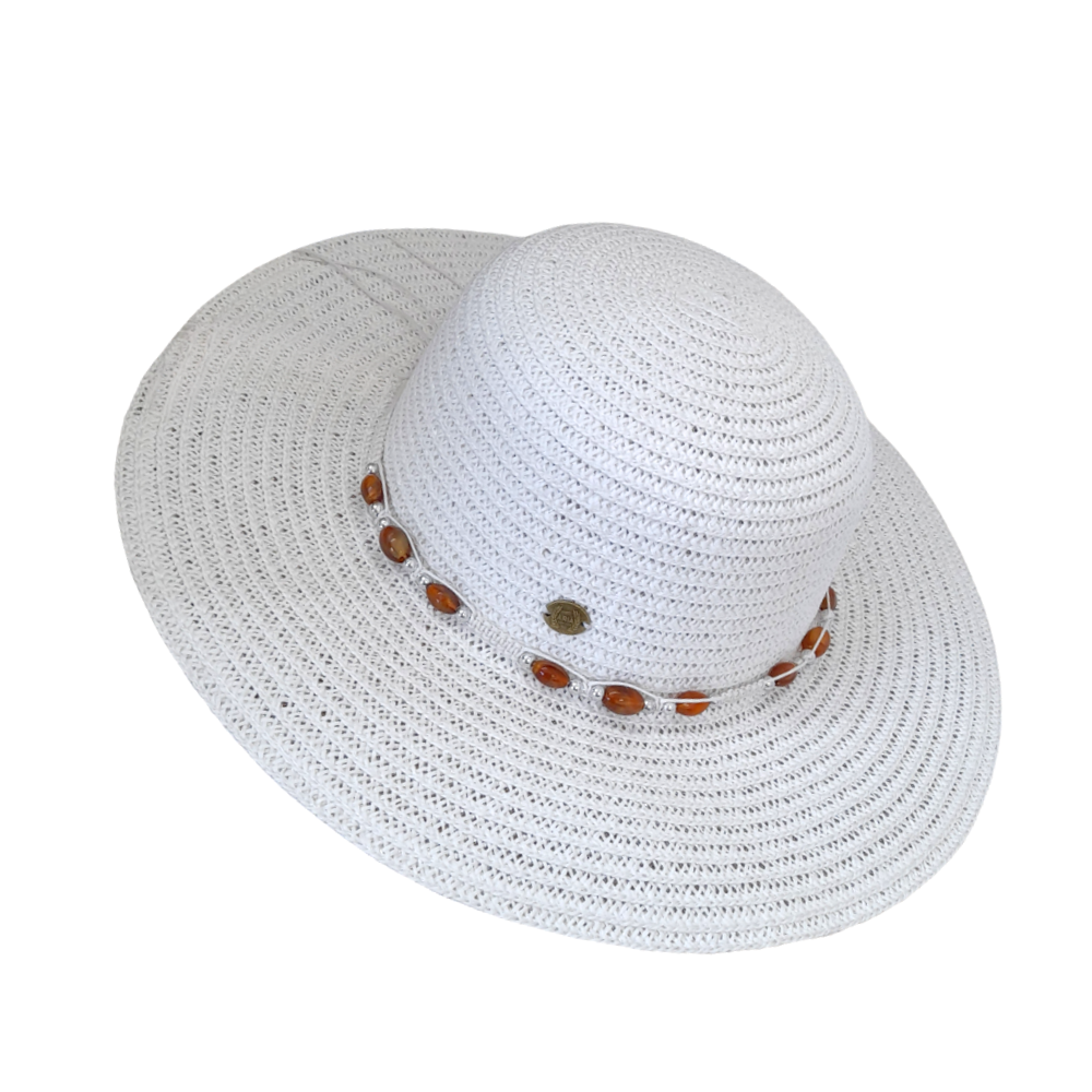 Καπέλο γυναικείο με χάντρες Λευκό Μ1600