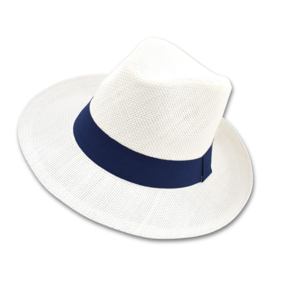 Γυναικείο ψάθινο καπέλο – λευκό με μπλε κορδέλα M2610
