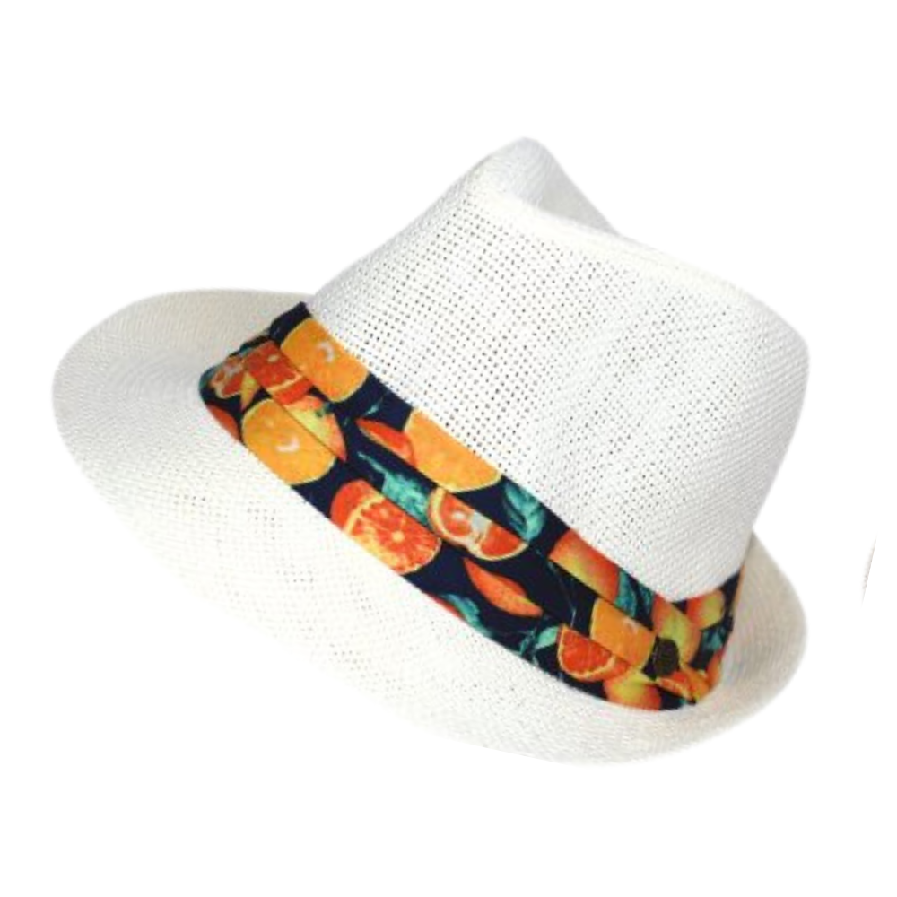 Καπέλο ψάθινο unisex καβουράκι λευκό με κορδέλα με πορτοκάλια Μ4671