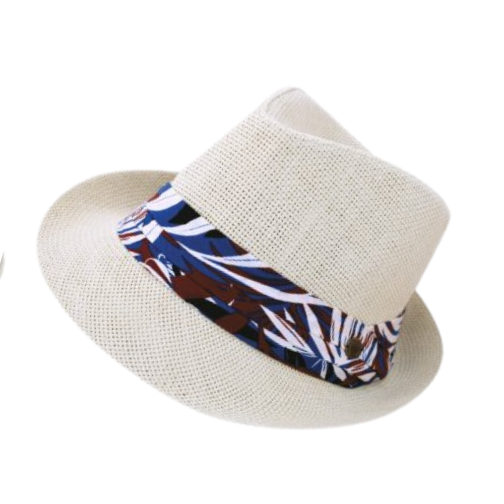 Καπέλο ψάθινο unisex καβουράκι μπεζ με κορδέλα με φύλλα Μ4672