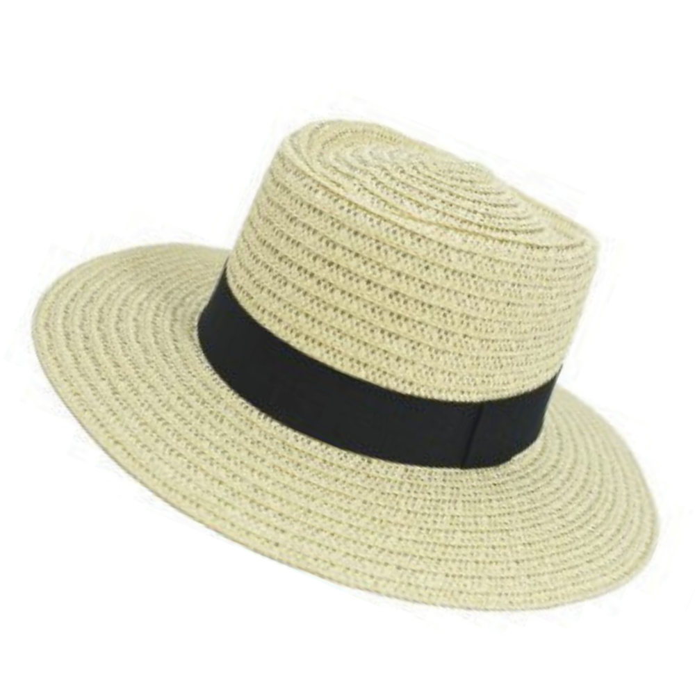 Ψάθινο καπέλο γυναικείο μπεζ με μαύρη κορδέλα M4460