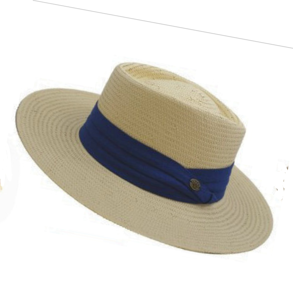 Ψάθινο καπέλο  ρεπούμπλικα μπεζ με μπλε κορδέλα M126.
