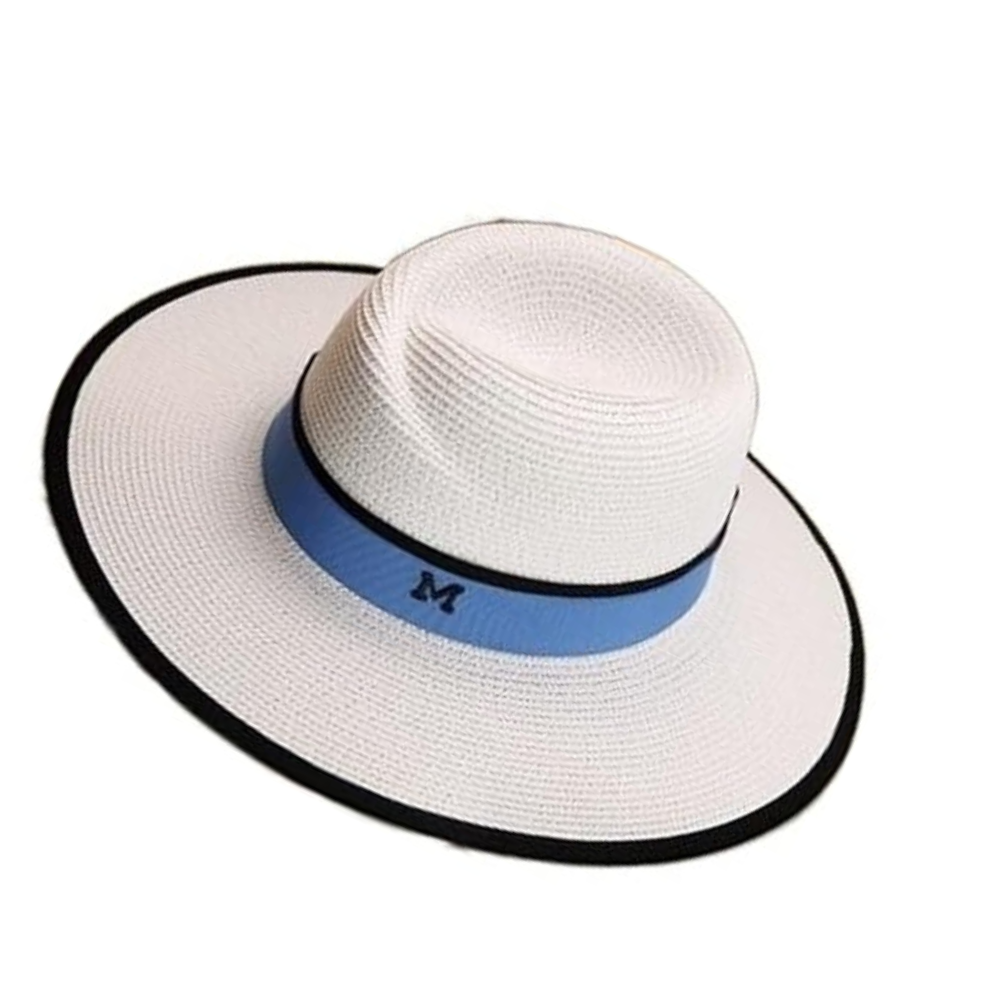 Γυναικείο καπέλο ψάθινο λευκό με γαλάζια κορδέλα M4200