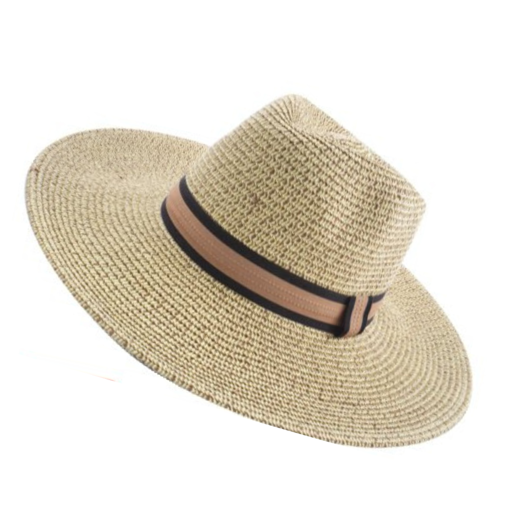 Γυναικείο ψάθινο καπέλο μπεζ με μπεζ κορδέλα Μ1702