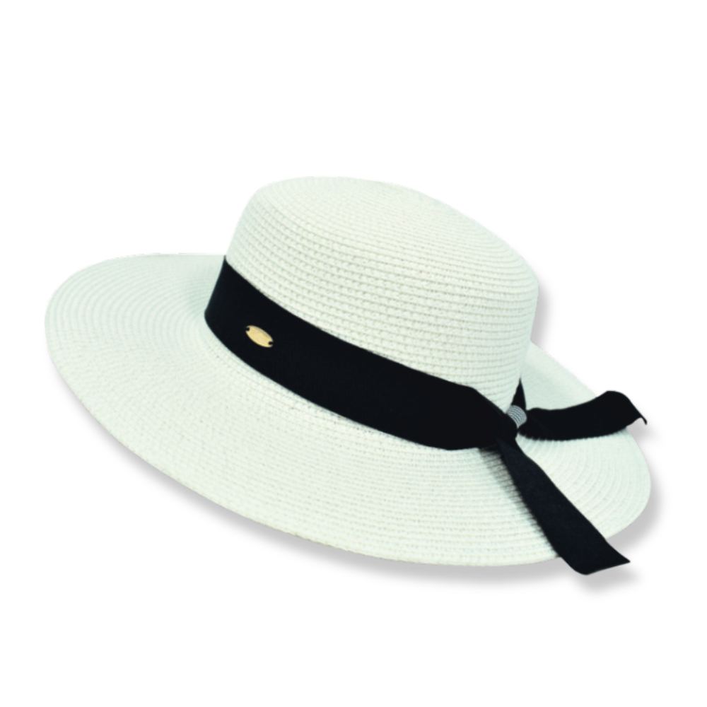 Γυναικείο καπέλο ψάθινο λευκό με μπλε κορδέλα Μ1475