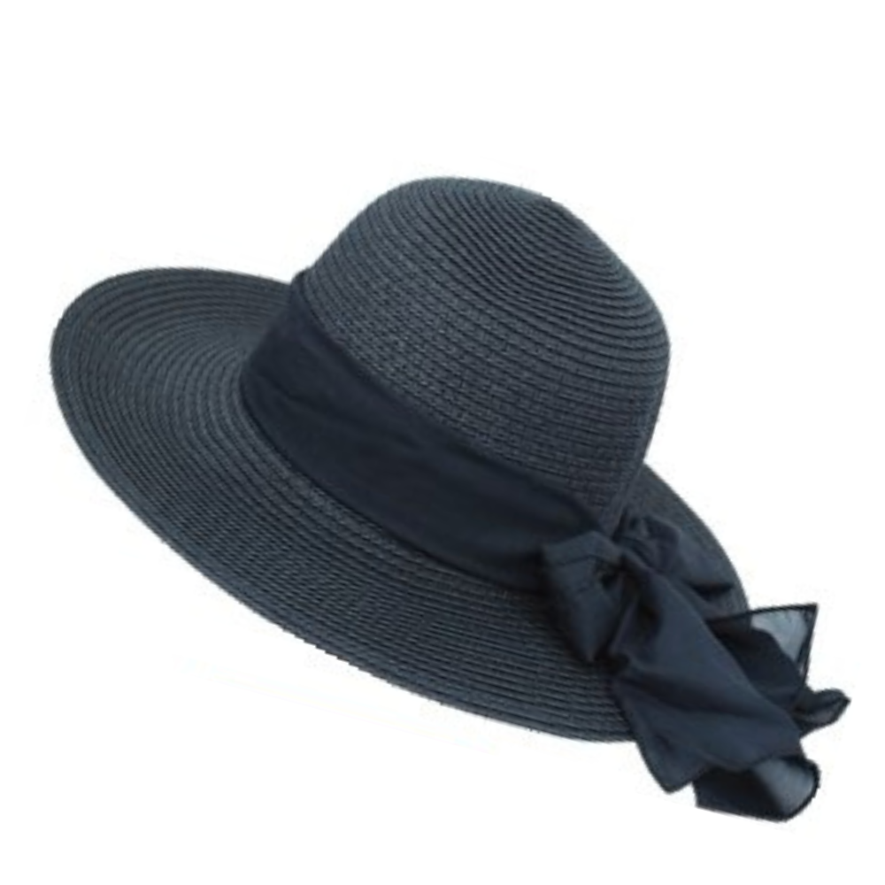 Καπέλο γυναικείο ψάθινο μαύρο με μαύρη κορδέλα Μ1536.