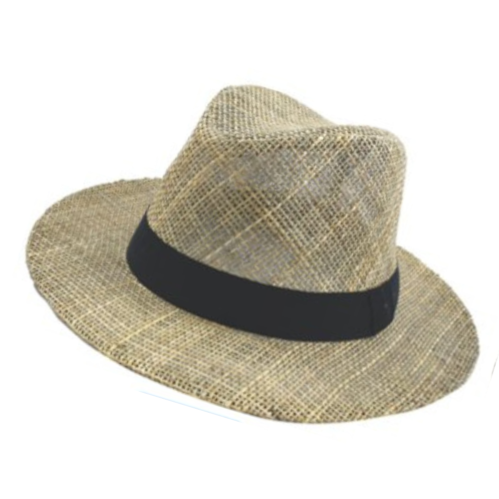 Καπέλο ψάθινο ανδρικό μπεζ με μαύρη κορδέλα Μ5130.