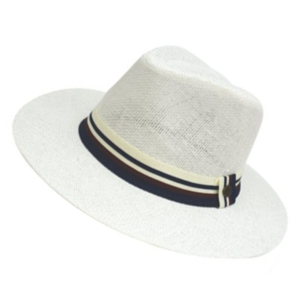 Καπέλο ψάθινο ανδρικό λευκό με δίχρωμη κορδέλα Μ4910.