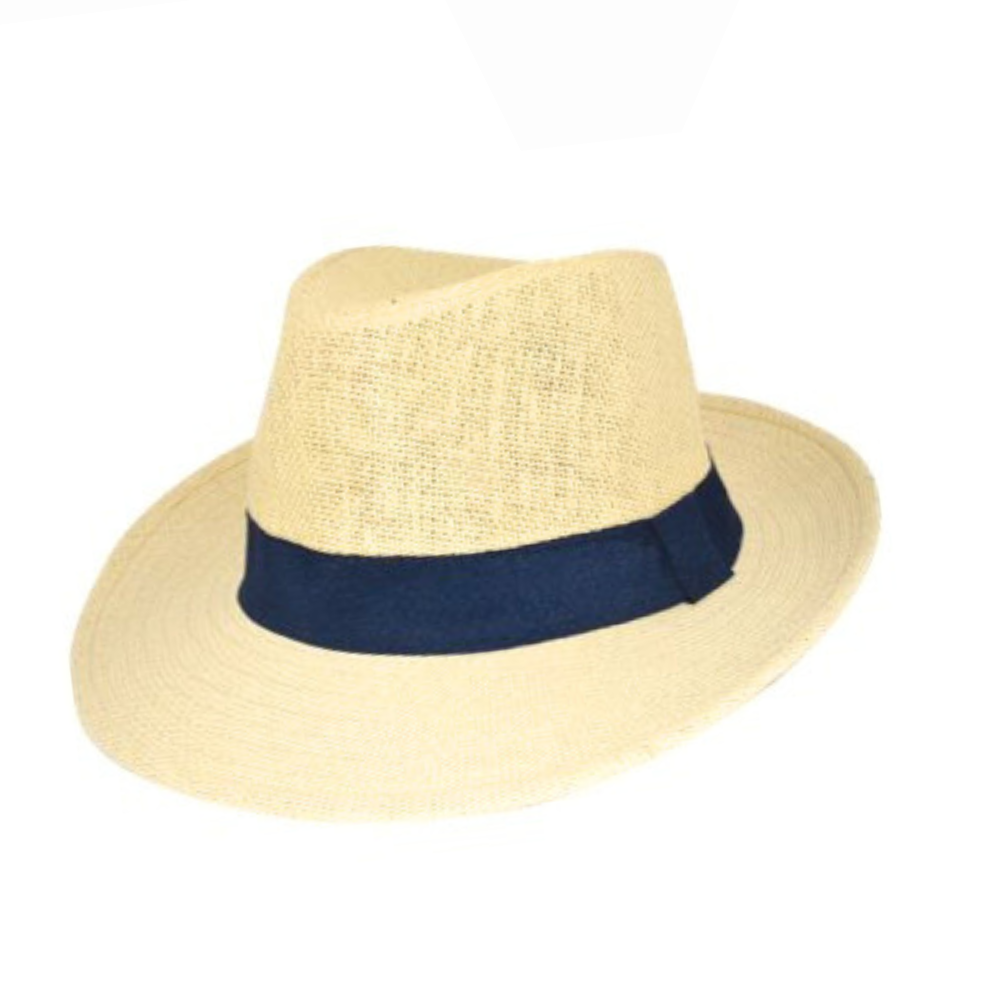 Καπέλο Style Panama μπεζ με σκούρα μπλε κορδέλα M7302