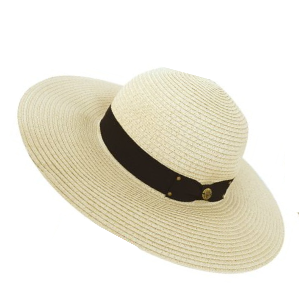 Γυναικείο καπέλο μπεζ ψάθινο με μαύρη κορδέλα Μ1713