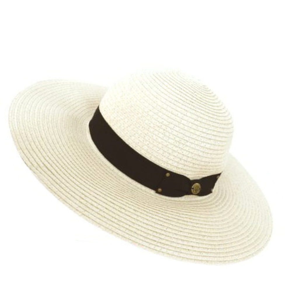 Γυναικείο καπέλο μπεζ ανοιχτό ψάθινο με μαύρη κορδέλα Μ1711