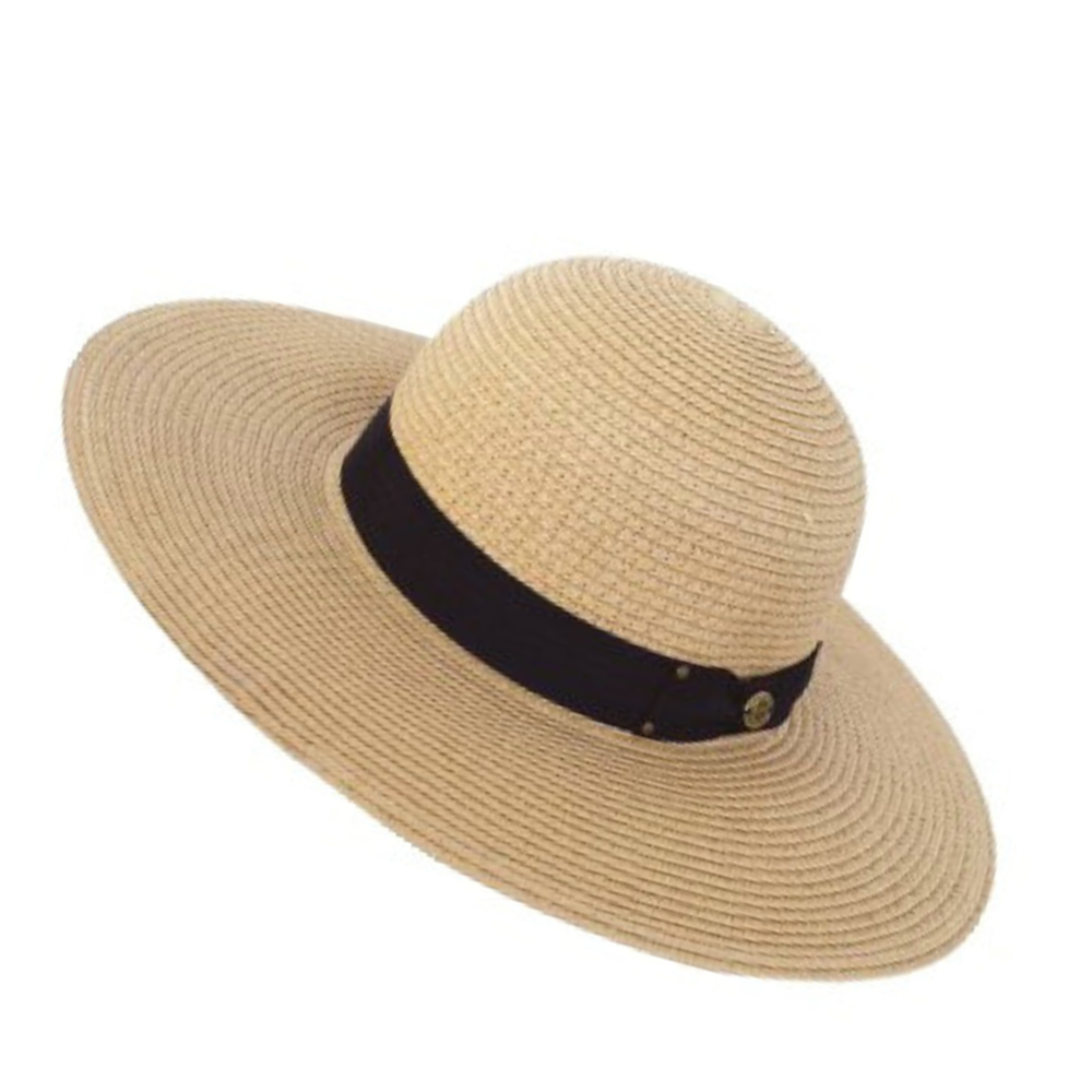 Γυναικείο καπέλο μπεζ σκούρο ψάθινο με μαύρη κορδέλα Μ1712