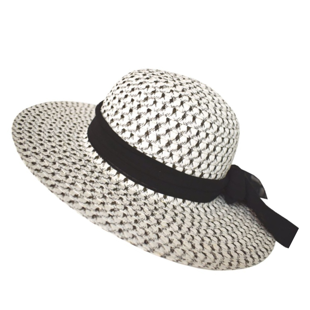 Καπέλο γυναικείο λευκό-μαύρο με μαύρη κορδέλα Μ2012