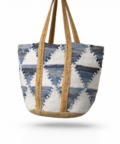 Γυναικεία Τσάντα Ώμου Πλεκτή λευκη μπλε